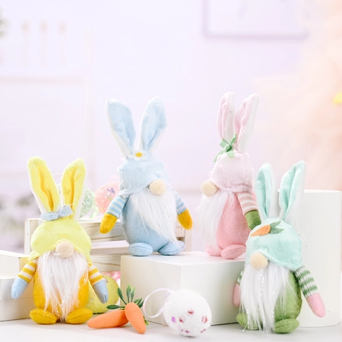 Ciondolo Peluche Gnomo Pasquale Con Orecchie Di Coniglio Decorazione Carota Fiore Bambola Senza Volto Per Decorazione Casa