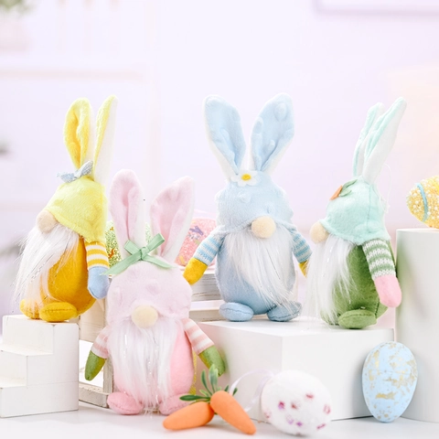 Ciondolo Peluche Gnomo Pasquale Con Orecchie Di Coniglio Decorazione Carota Fiore Bambola Senza Volto Per Decorazione Casa