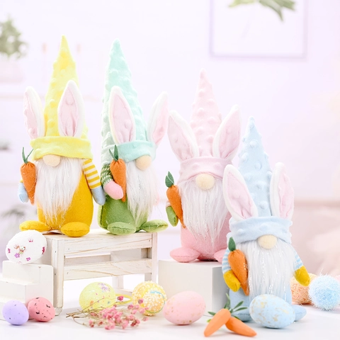 Gnomo de Pascua Sin Rostro Muñeco de Peluche Conejo Con Zanahoria Sombrero de Puntos Decoración de Mesa Para Fiesta de Pascua