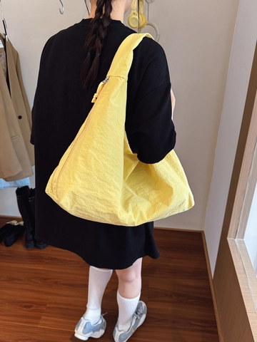 Bolso de Mano de Lona Nylon Gran Capacidad Mujer Bolso Simple Color Sólido Versátil Bolso de Hombro Minimalista Cremallera