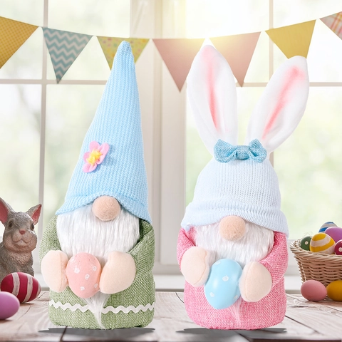 Ostern Gnom Plüsch Dekoration Mit Hasenohren Und Bunten Eiern Gesichtsloser Tomte Puppe Ornament Für Haus Feiertag Party Geschenk