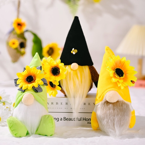 Sunflower Gnome Plush Doll Summer Harvest Table Decoration Yellow Green Black Bee Ladybug Gnomes Home Ornament Gift For Women