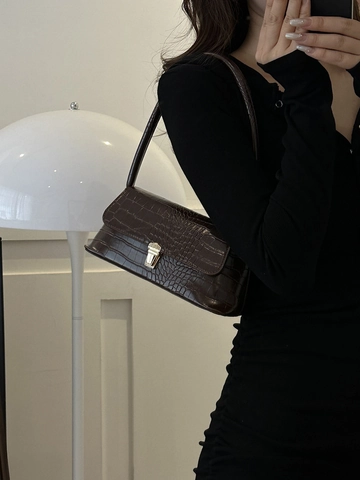 Damen Vintage Krokodilmuster PU Leder Achseltasche Retro Baguette Schultertasche Mit Goldener Schnalle Mode Alltag Handtasche