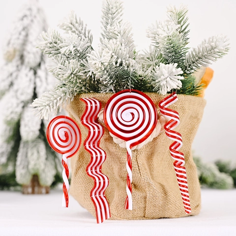 Adornos Colgantes de Caramelos de Navidad Piruleta Rojo y Blanco Rayado Pendants de Plástico para Fiesta de Navidad
