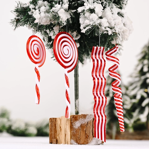 Adornos Colgantes de Caramelos de Navidad Piruleta Rojo y Blanco Rayado Pendants de Plástico para Fiesta de Navidad