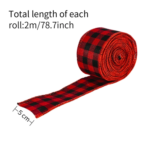 Nastro Natalizio a Quadri Buffalo Rotolo Nastro Decorativo in Lino per Albero di Natale Fai-da-Te Confezioni Regalo Festa Decor