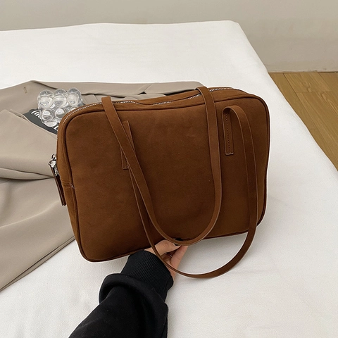 Women Retro Underarm Bag Matte PU Leather Large Capacity Minimalist Square Shoulder Handbag Baguette Tote