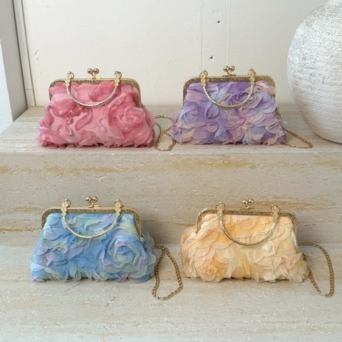 3D Blumen Stoff Abendtasche Für Damen Retro Gold Rundgriff Kette Umhängetasche Elegant Hochzeit Party Verschluss Kleine Quadratische Tasche