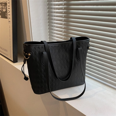 Große Tragetasche Damen PU Leder Gestepptes Rauten Karo Muster Lässig Pendeln Schulter Handtasche Reißverschluss