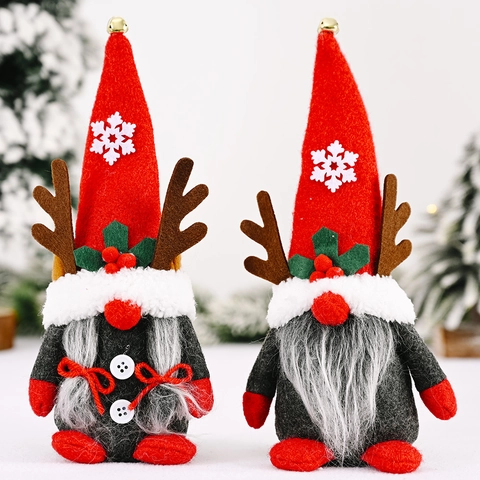 Gnomes de Noël Faits à la Main avec Bois de Renne Peluche Tomte Nain Suédois Ornement de Noël Rouge Gris Blanc Décoration de Table