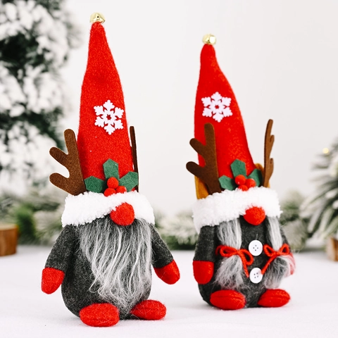 Gnomes de Noël Faits à la Main avec Bois de Renne Peluche Tomte Nain Suédois Ornement de Noël Rouge Gris Blanc Décoration de Table
