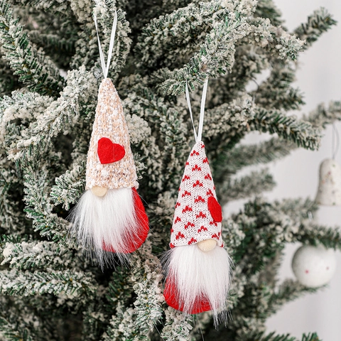 Valentijnsdag Kabouter Hangende Ornamenten Gebreide Kunstbont Gezichtsloze Pop Hangers Met Hartpatroon Voor Thuis Boom Decor Noordse Stijl