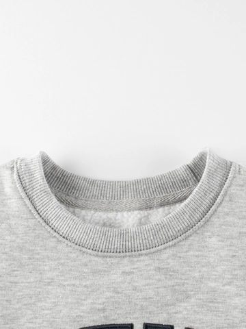 Felpa Foderata in Pile per Bambini Retro Americano Lettere Orso Cartone Animato Stampa Manica Lunga Girocollo Pullover Ragazzo Ragazza Casual