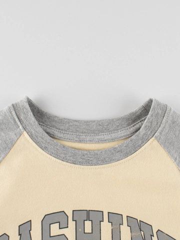 Camiseta de Manga Larga de Algodón 100% para Niños Manga Raglán Bloque de Color Estampado de Perro de Dibujos Animados Top Casual
