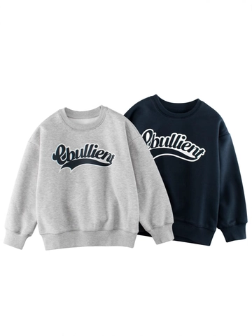 Kids Warm Fleece Lined Sweatshirt Round Neck Long Sleeve Letter Print Cotton Blend Pullover For Boys Girls Autumn Winter
