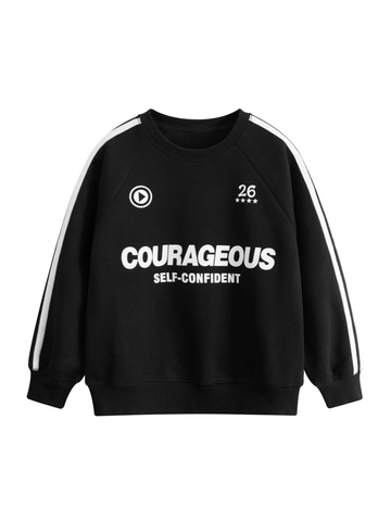 Big Boys Fleece Lined Sweatshirt Cotton Blend Round Neck Long Sleeve Letter Print Casual Pullover Top For Teenagers