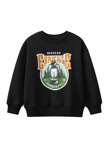 Sweat-shirt Doublé Polaire pour Enfants Garçons Filles Pull-over Imprimé Lanterne Forêt Vintage Manches Longues Col Rond Décontracté Noir Hiver