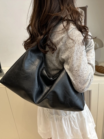 Women Large Capacity PU Leather Hobo Shoulder Bag Minimalist Solid Color Underarm Tote Bag For Daily Travel Work