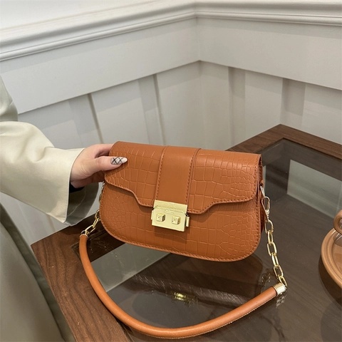 Sac À Bandoulière Motif Crocodile Cuir PU Boucle Dorée Chaîne Vintage Mode Femmes