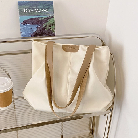 Bolso de Mano de Lona Simple para Mujer Gran Capacidad Bolso de Hombro para Conmutar Color Sólido Casual de Tela