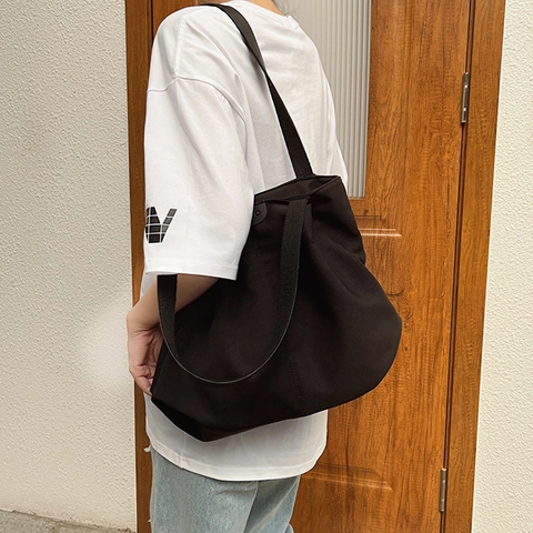 Bolso de Mano de Lona Simple para Mujer Gran Capacidad Bolso de Hombro para Conmutar Color Sólido Casual de Tela