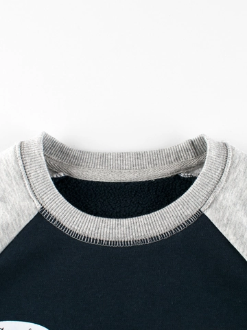 Kids Casual Raglan Sleeve Sweatshirt Cotton Blend Fleece Lined Pullover Noble Blue Heather Gray Letter Print Top For Boys Girls