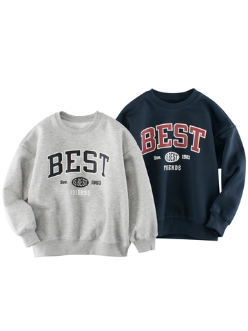 Kids Fleece Lined Sweatshirt American Retro Letter Best Friends Print Round Neck Pullover Long Sleeve Casual Boys Girls Tops