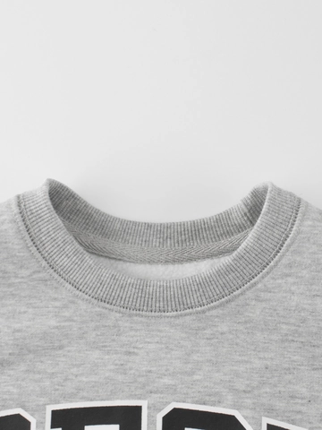 Kids Fleece Lined Sweatshirt American Retro Letter Best Friends Print Round Neck Pullover Long Sleeve Casual Boys Girls Tops