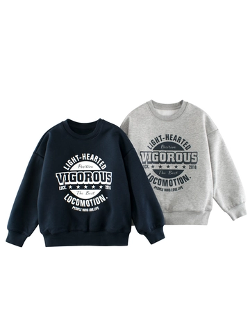Felpa Bambini Misto Cotone Foderata In Pile Calda Girocollo Maniche Lunghe Pullover Stampa Lettere Retro Americano