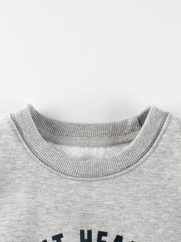 Felpa Bambini Misto Cotone Foderata In Pile Calda Girocollo Maniche Lunghe Pullover Stampa Lettere Retro Americano