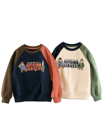Kinder Sweatshirt Katoenmix Fleecevoering Color Block Cartoon Beer Ronde Hals Raglanmouwen Casual Pullover