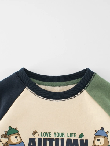 Kinder Sweatshirt Katoenmix Fleecevoering Color Block Cartoon Beer Ronde Hals Raglanmouwen Casual Pullover