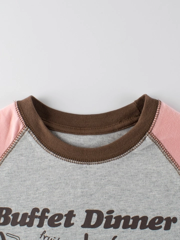 T-shirt Da Ragazza A Maniche Lunghe In Cotone Raglan Color Block Con Stampa Orso Cartone Animato Top Casual