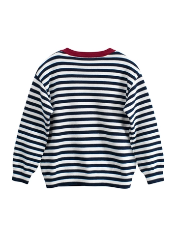 Maglione in Maglia di Cotone a Righe per Bambini Ricamo Cucciolo Manica Lunga Girocollo Pullover Casual Top per Autunno