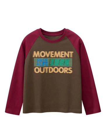 T-Shirt A Maniche Lunghe Per Bambini In Cotone Maniche Raglan Stampa Lettere Vintage Colore A Contrasto Girocollo