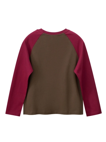 T-Shirt A Maniche Lunghe Per Bambini In Cotone Maniche Raglan Stampa Lettere Vintage Colore A Contrasto Girocollo