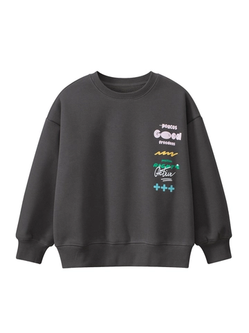 Sweatshirt À Col Rond Pour Garçons Mélange De Coton Doublé Polaire Manches Longues Pull Chaud Streetwear Imprimé Lettres