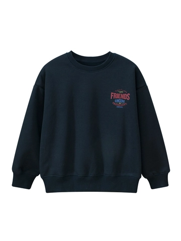Kids Fleece Lined Sweatshirt Cotton Blend Warm Pullover Long Sleeve Retro Letter Print Royal Blue Casual Top For Boys Girls