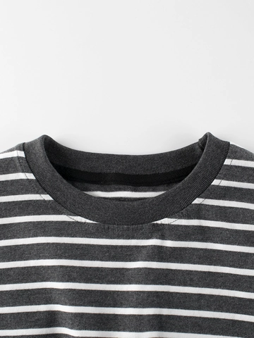 Maglietta a Maniche Corte a Righe per Bambini in Puro Cotone Top Casual Estivo per Ragazzi e Ragazze Grigio Bianco Abbigliamento Moda Bambini