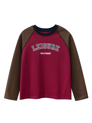 T-Shirt à Manches Longues Raglan pour Enfants 100% Coton Impression de Lettres Couleur Contrastée Col Rond Décontracté Garçons Filles Haut