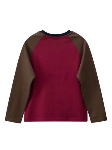 T-Shirt à Manches Longues Raglan pour Enfants 100% Coton Impression de Lettres Couleur Contrastée Col Rond Décontracté Garçons Filles Haut
