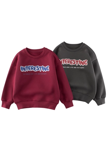 Kids Pullover Sweatshirt Round Neck Fleece Lined Cotton Blend Letter Print Casual Warm Top Boys Girls