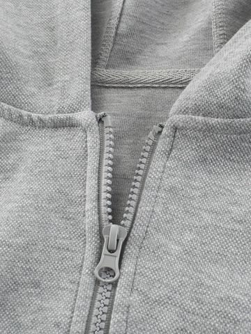 Kids Casual Cotton Blend Hooded Zip-up Jacket Grey Letter Print Long Sleeve Hoodie For Boys Girls Sports Outerwear