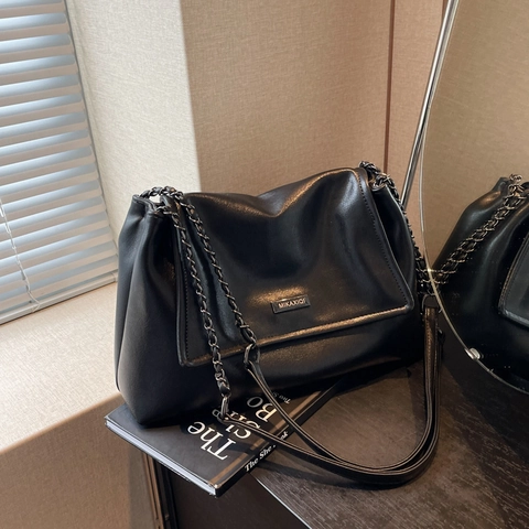 Borsa A Spalla Retro In Pelle PU Per Donna Borsa A Mano Minimalista Con Tracolla A Catena In Metallo Quotidiana Grande Capacità
