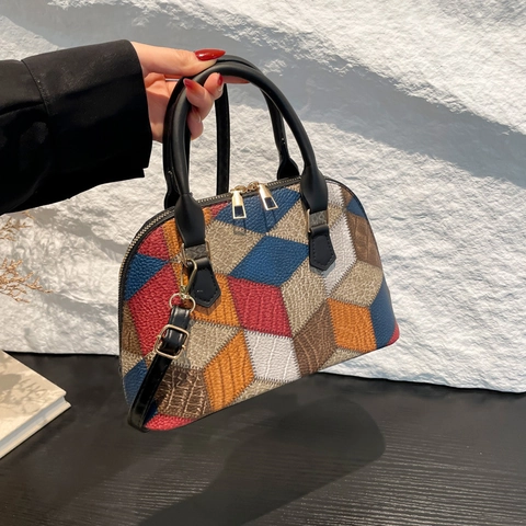 Γυναικεία Μοντέρνα Τσάντα Ώμου Με Patchwork Color Block Από Δέρμα PU Τσάντα Κοχύλι Καθημερινή Τσάντα Με Ρυθμιζόμενο Λουράκι