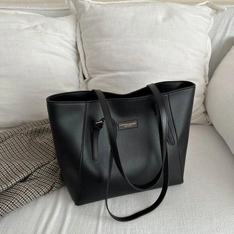 Minimalist Large Capacity PU Leather Tote Bag For Women Commuter Solid Color Shoulder Bag Simple Practical Zip Handbag