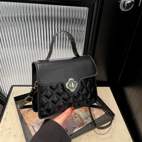Borsa A Tracolla In Pelle PU Trapuntata Con Chiusura Girevole A Fiore Borsa A Mano Da Donna