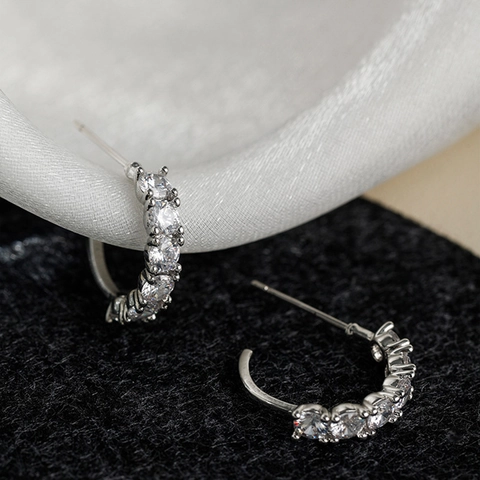 Orecchini A Lobo E Clip A Forma Di C In Zirconia Di Lusso Semplice Base In Rame Strass Eleganti Gioielli Donna