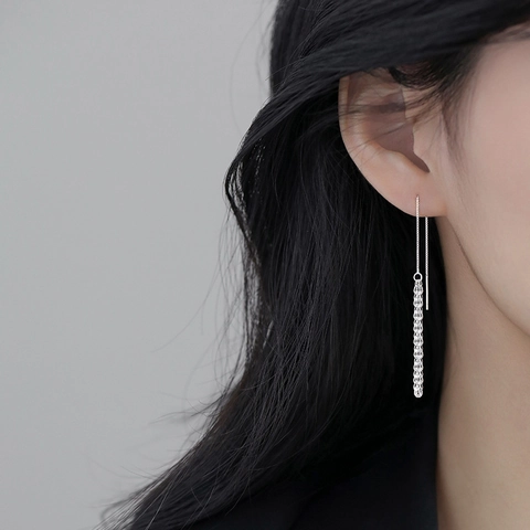 Elegant Long Tassel Ear Threaders With 925 Sterling Silver Earring Post Copper Wheat Grain Feather Design For Women