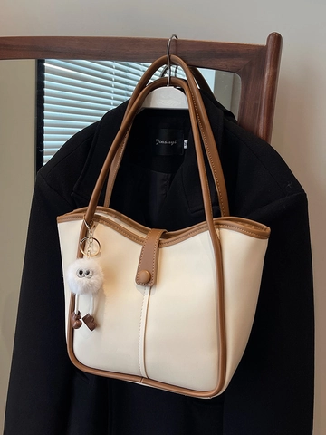 Borsa Tote A Secchiello In Pelle PU Retrò Grande Capacità Minimalista Borsa A Tracolla Con Ciondolo Mostro Di Peluche Per Donna
